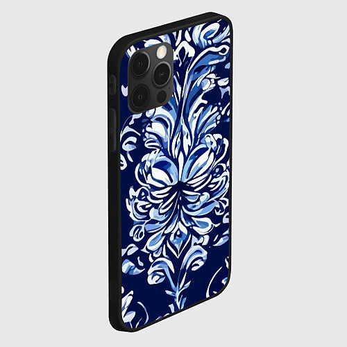 Чехол iPhone 12 Pro Max Гжель русский орнамент королевский синий / 3D-Черный – фото 2