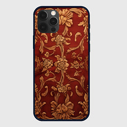 Чехол для iPhone 12 Pro Max Золотистые цветы узоры ковра, цвет: 3D-черный