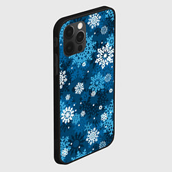 Чехол для iPhone 12 Pro Max Снежинки белые и голубые, цвет: 3D-черный — фото 2