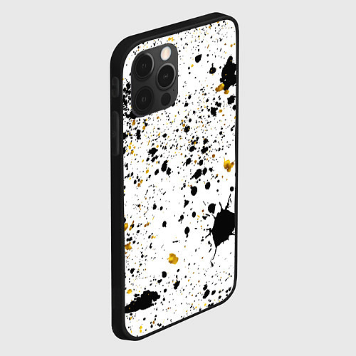 Чехол iPhone 12 Pro Max Черные и золотистые пятна краски на белом фоне / 3D-Черный – фото 2