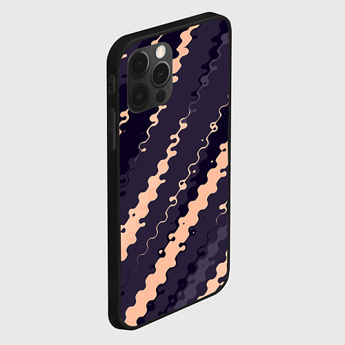 Чехол iPhone 12 Pro Max Фиолетовый с бежевым искажённые полосы / 3D-Черный – фото 2