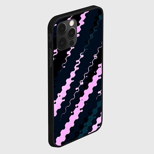 Чехол iPhone 12 Pro Max Тёмно-синий с розовым искажённые полосы / 3D-Черный – фото 2