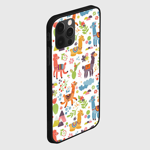 Чехол iPhone 12 Pro Max Ламы паттерн / 3D-Черный – фото 2