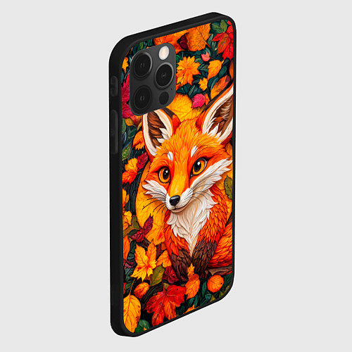 Чехол iPhone 12 Pro Max Лисенок в осенних листьях / 3D-Черный – фото 2