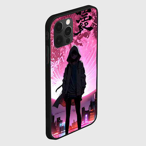 Чехол iPhone 12 Pro Max Аниме и розовая луна / 3D-Черный – фото 2