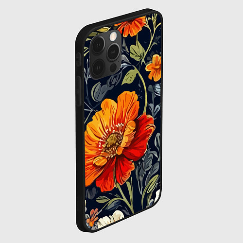 Чехол iPhone 12 Pro Max Маки и пионы старинный паттерн / 3D-Черный – фото 2