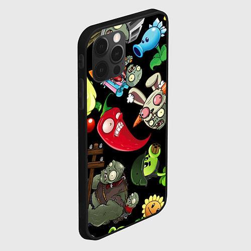 Чехол iPhone 12 Pro Max Растения против зомби персонажи на черном / 3D-Черный – фото 2