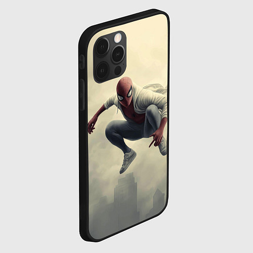 Чехол iPhone 12 Pro Max Человек паук в прыжке / 3D-Черный – фото 2