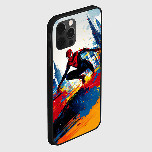 Чехол iPhone 12 Pro Max Человек - паук и пролитая краска / 3D-Черный – фото 2