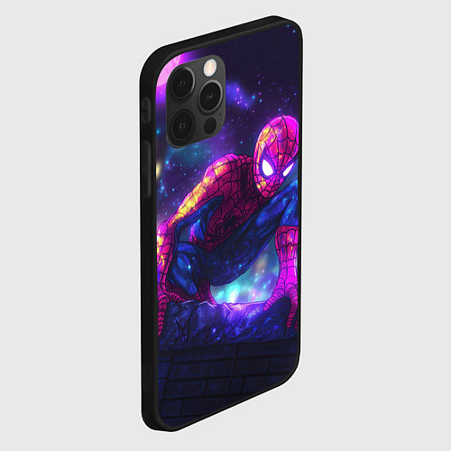 Чехол iPhone 12 Pro Max Человек-паук неоновый свет / 3D-Черный – фото 2