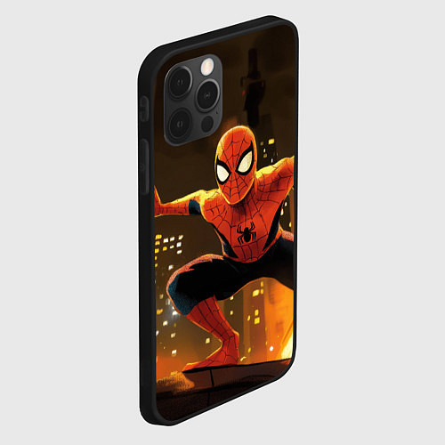 Чехол iPhone 12 Pro Max Человек-паук пускает паутину / 3D-Черный – фото 2