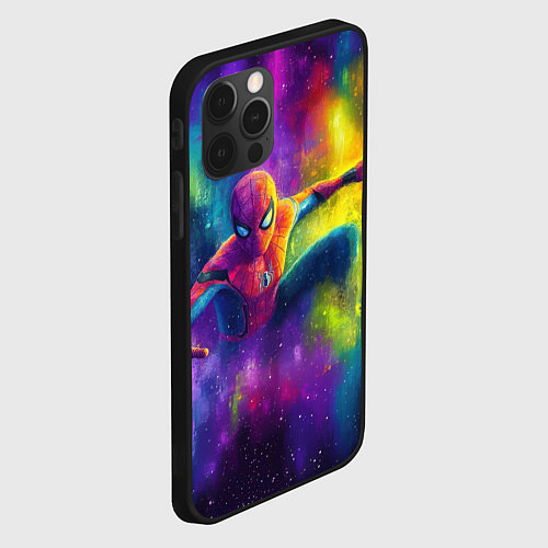 Чехол iPhone 12 Pro Max Человек - паук радужные краски / 3D-Черный – фото 2
