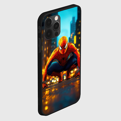Чехол iPhone 12 Pro Max Человек паук на старте / 3D-Черный – фото 2