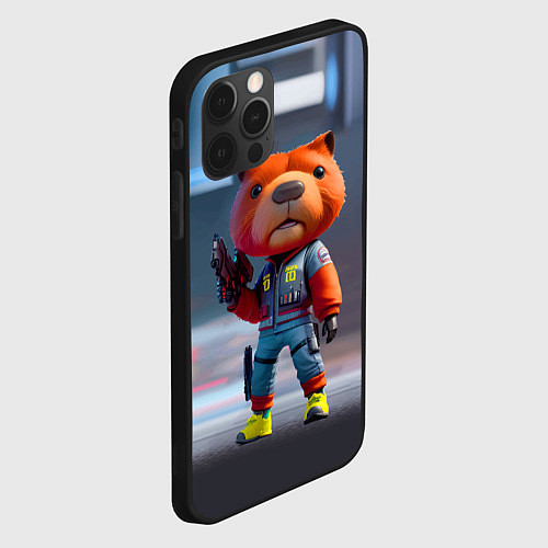 Чехол iPhone 12 Pro Max Крутой капибара с пистолетом - киберпанк фантазия / 3D-Черный – фото 2