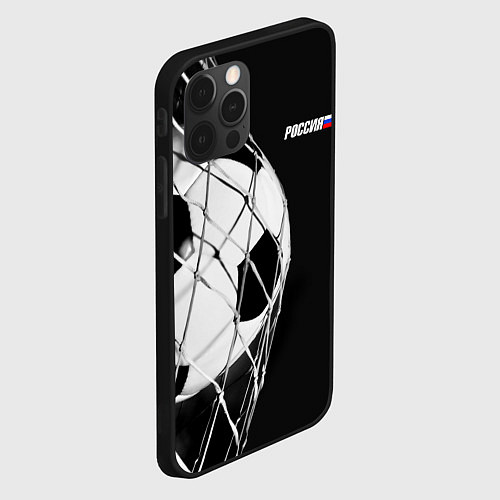 Чехол iPhone 12 Pro Max Футбольный мяч в сетке ворот / 3D-Черный – фото 2