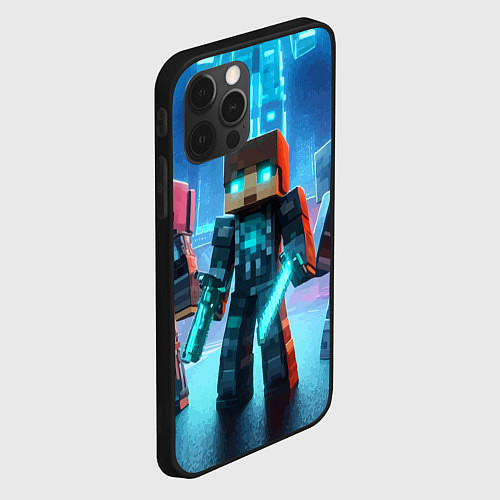 Чехол iPhone 12 Pro Max Minecraft - ai art neon glow / 3D-Черный – фото 2