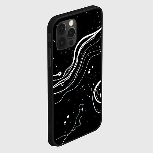 Чехол iPhone 12 Pro Max Белые линии абстракция / 3D-Черный – фото 2