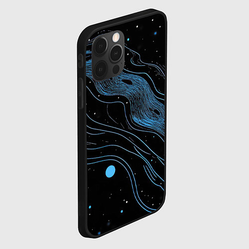 Чехол iPhone 12 Pro Max Синие тонкие линии / 3D-Черный – фото 2