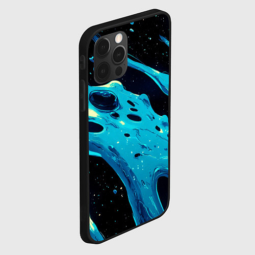 Чехол iPhone 12 Pro Max Синие волны краски на черном / 3D-Черный – фото 2