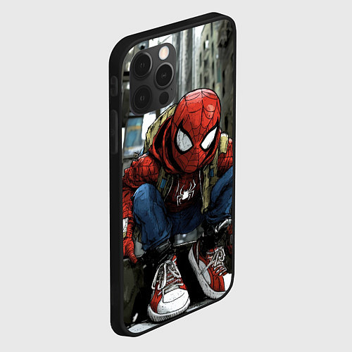 Чехол iPhone 12 Pro Max Человек-паук в больших кедах / 3D-Черный – фото 2
