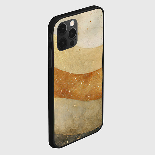 Чехол iPhone 12 Pro Max Бежево-золотые полосы с блестками / 3D-Черный – фото 2