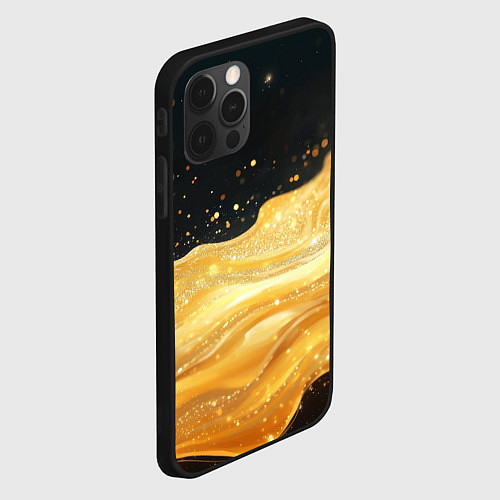 Чехол iPhone 12 Pro Max Золотистая материя на черном фоне / 3D-Черный – фото 2