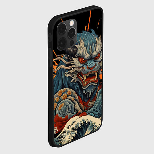Чехол iPhone 12 Pro Max Японский дракон и волны в стиле тату ирезуми / 3D-Черный – фото 2