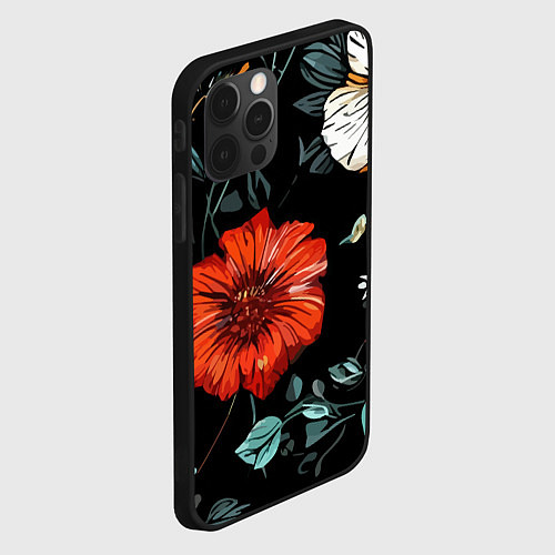 Чехол iPhone 12 Pro Max Цветы винтажный узор / 3D-Черный – фото 2