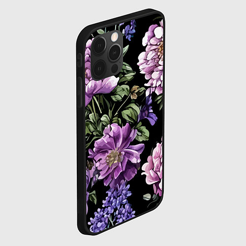 Чехол iPhone 12 Pro Max Пионы и сирень старинный узор / 3D-Черный – фото 2