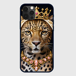 Чехол для iPhone 12 Pro Max Леопард с короной, цвет: 3D-черный