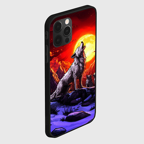 Чехол iPhone 12 Pro Max Белый волк воет на луну / 3D-Черный – фото 2