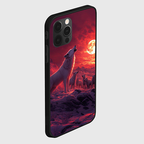 Чехол iPhone 12 Pro Max Белый волк воет на луну / 3D-Черный – фото 2