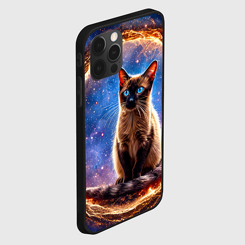 Чехол iPhone 12 Pro Max Сиамская кошка в космосе / 3D-Черный – фото 2