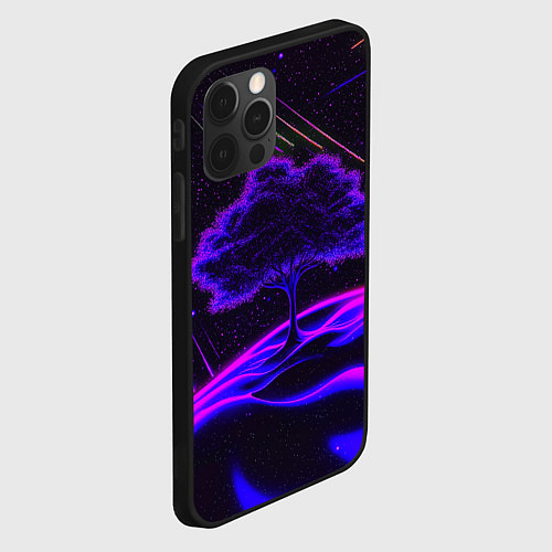 Чехол iPhone 12 Pro Max Дерево и звездопад неоновый космос / 3D-Черный – фото 2