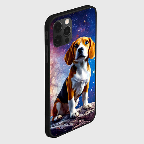 Чехол iPhone 12 Pro Max Бигль в космосе / 3D-Черный – фото 2
