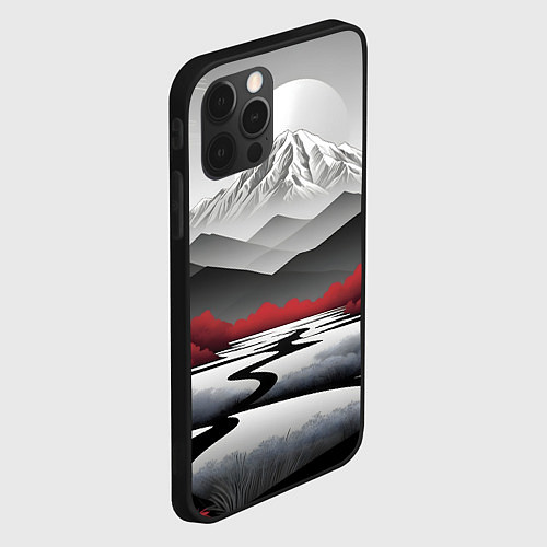 Чехол iPhone 12 Pro Max Белые горы и красные деревья / 3D-Черный – фото 2