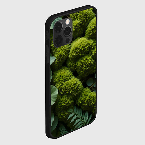Чехол iPhone 12 Pro Max Зеленый мох и листья / 3D-Черный – фото 2