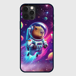 Чехол для iPhone 12 Pro Max Космонавт капибара в неоновом космосе, цвет: 3D-черный