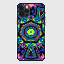 Чехол для iPhone 12 Pro Max Оптический узор неоновые краски, цвет: 3D-черный