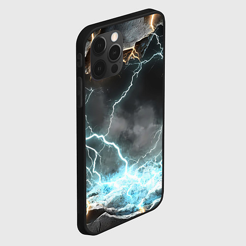 Чехол iPhone 12 Pro Max Молния в разбитом камне текстура / 3D-Черный – фото 2