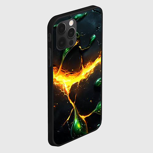 Чехол iPhone 12 Pro Max Разлом текстуры с зеленой слизью / 3D-Черный – фото 2