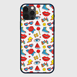 Чехол для iPhone 12 Pro Max Паттерн с яркими молодежными стикерами, цвет: 3D-черный