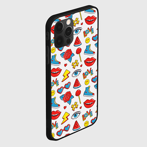 Чехол iPhone 12 Pro Max Паттерн с яркими молодежными стикерами / 3D-Черный – фото 2