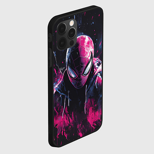 Чехол iPhone 12 Pro Max Человек-паук и розовая краска / 3D-Черный – фото 2