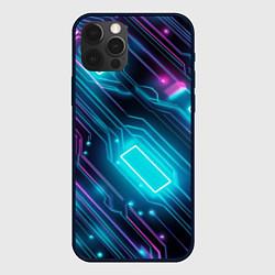 Чехол для iPhone 12 Pro Max Неоновый узор киберпанк микросхемы, цвет: 3D-черный