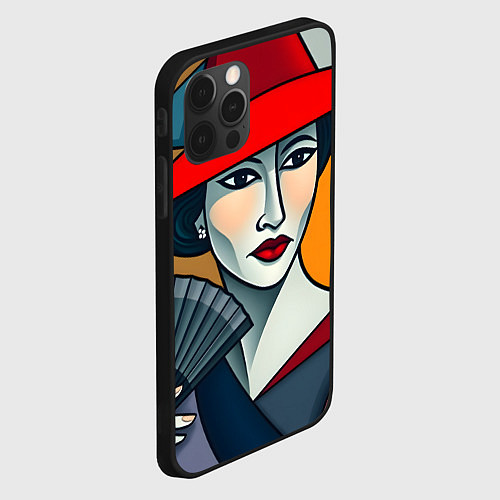 Чехол iPhone 12 Pro Max Дама с веером / 3D-Черный – фото 2