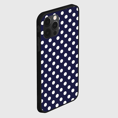 Чехол iPhone 12 Pro Max Синий в белый горошек / 3D-Черный – фото 2