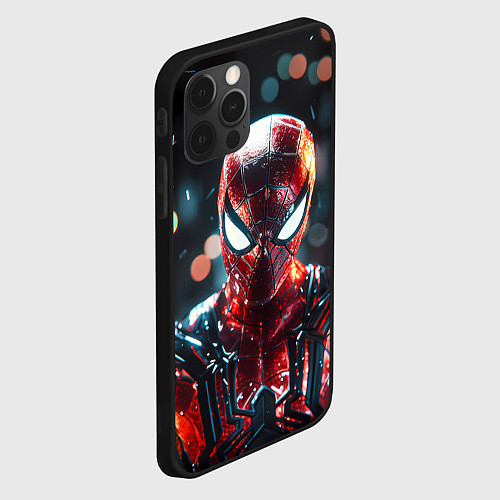 Чехол iPhone 12 Pro Max Человек-паук и вспышки света / 3D-Черный – фото 2