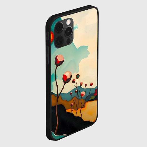 Чехол iPhone 12 Pro Max Сюрреалистичный пейзаж с цветами / 3D-Черный – фото 2