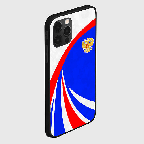 Чехол iPhone 12 Pro Max Герб России - цвета флага / 3D-Черный – фото 2